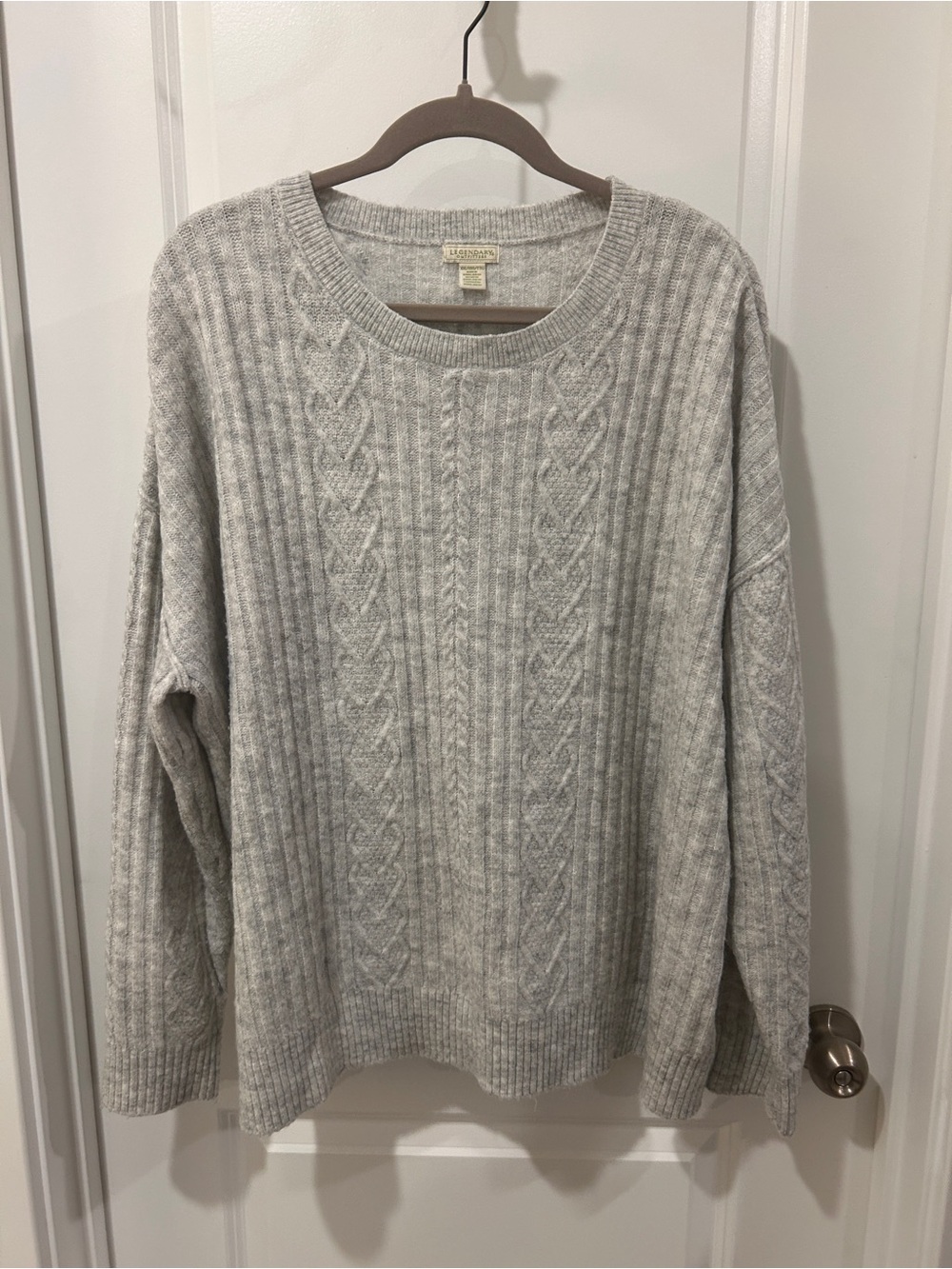 Cable Knit Crewneck Sweater - Light Gray